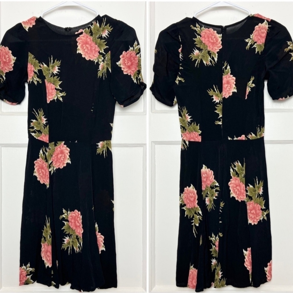 REFORMATION 90s Floral Print Crepe Short Sleeve Fit & Flare Skater Mini Dress - Picture 2 of 4